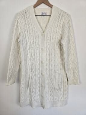 D&Co Ivory Cable Knit Long Cardigan Sweater Cottagecore Size M